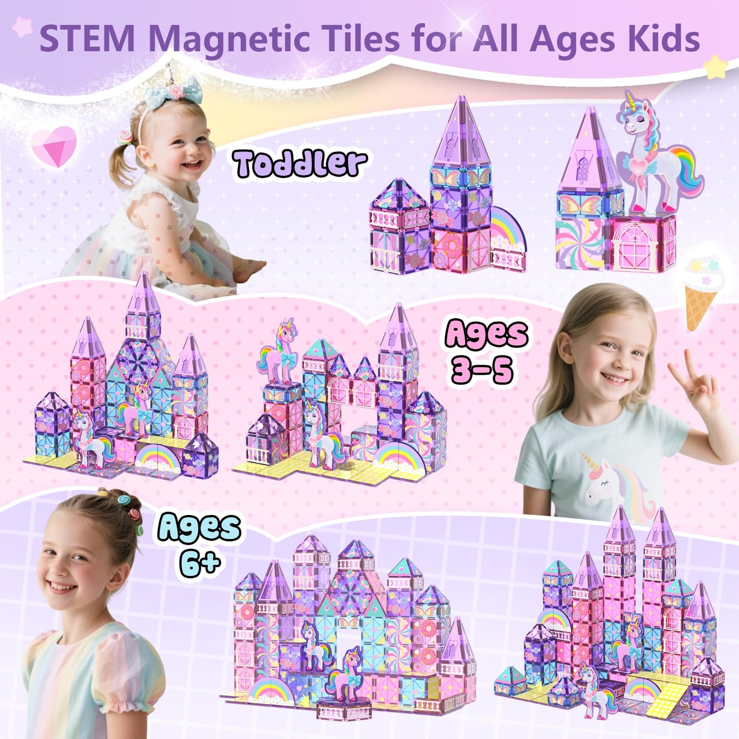 GobiDex Magnetic Unicorn Building Blocks – STEM Princess Tiles for Kids Ages 3-8