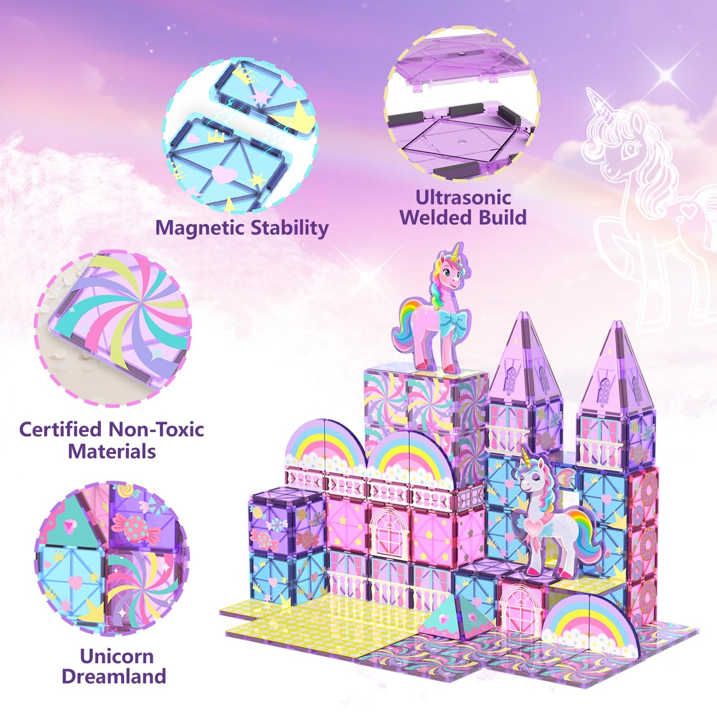 GobiDex Magnetic Unicorn Building Blocks – STEM Princess Tiles for Kids Ages 3-8