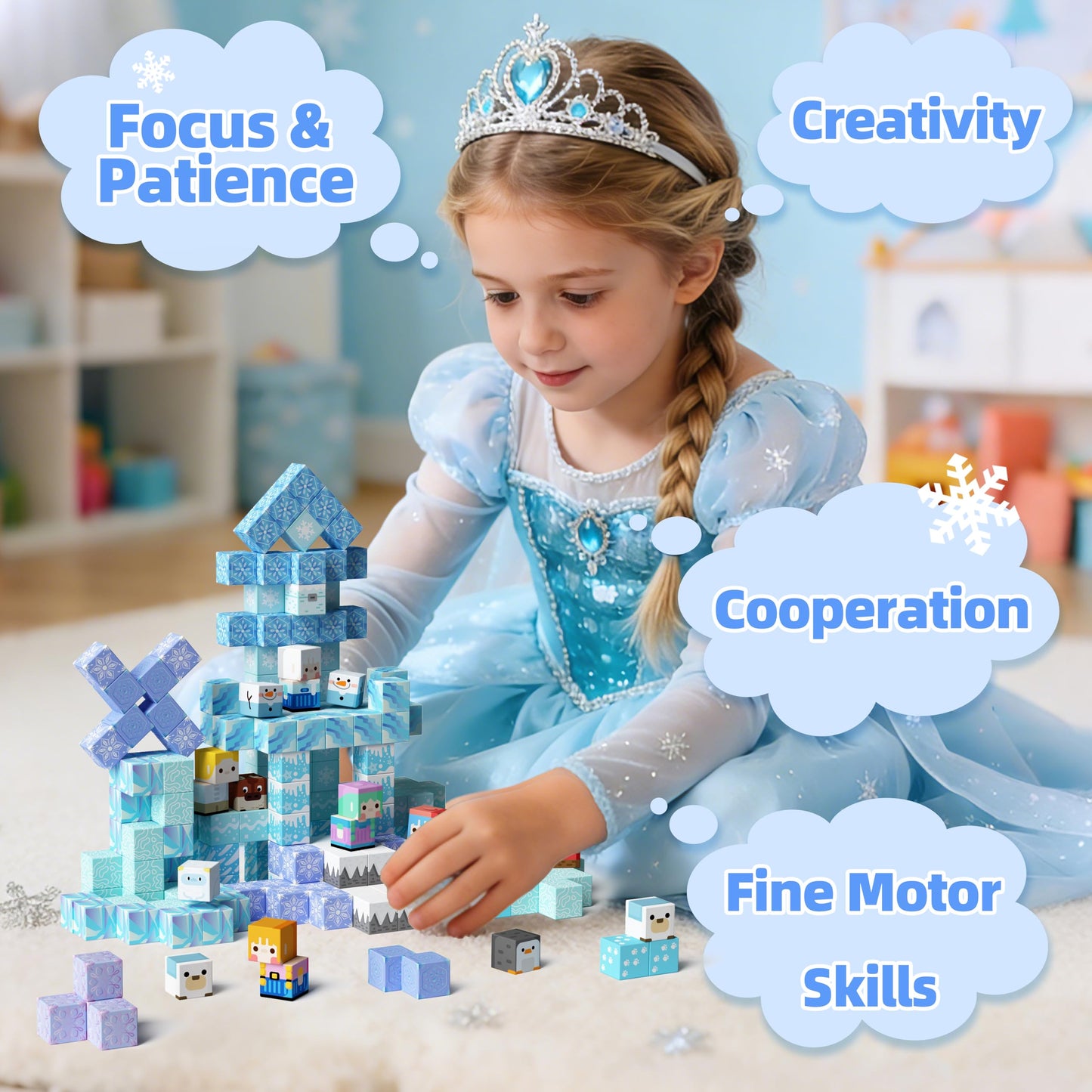 GobiDex 100PCS Magnetic Blocks – Ice Princess Castle STEM Toy for Girls 3+