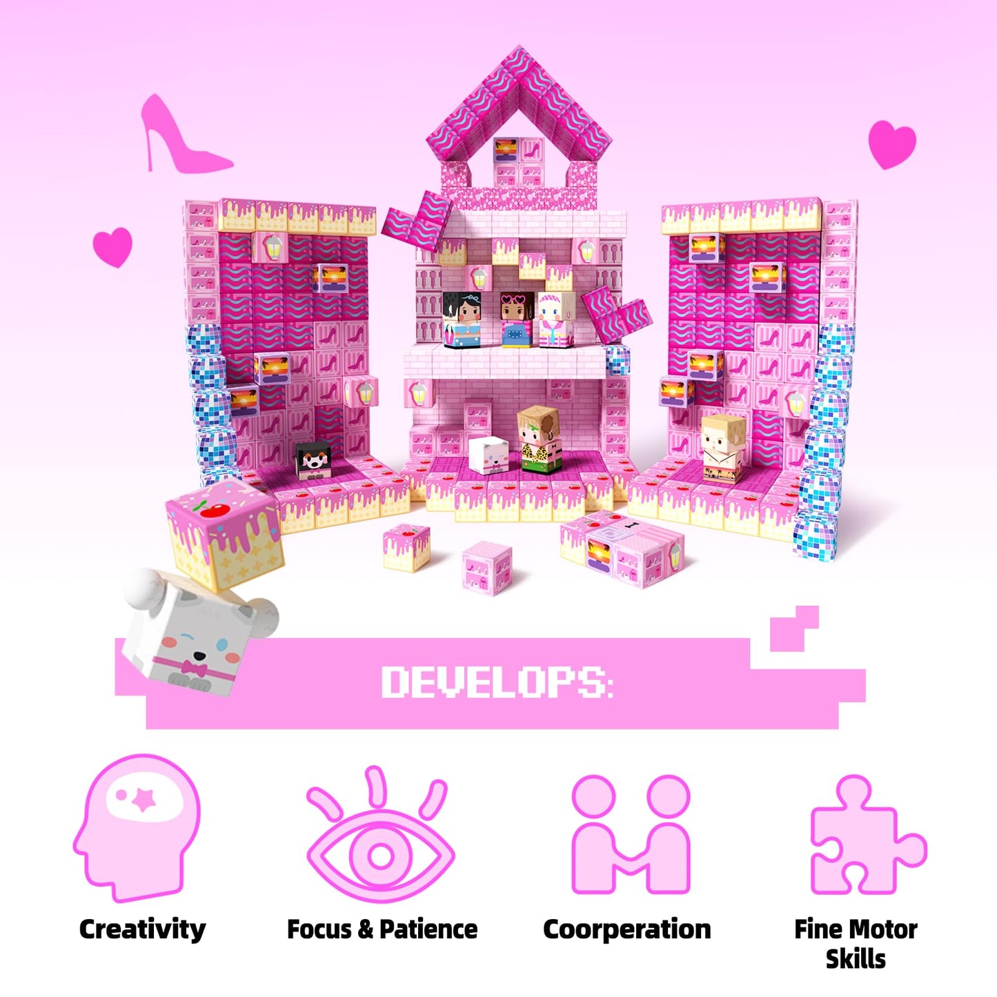 GobiDex 100PCS Magnetic Blocks – Pink Castle & Poolside Villa Set for Girls 3+