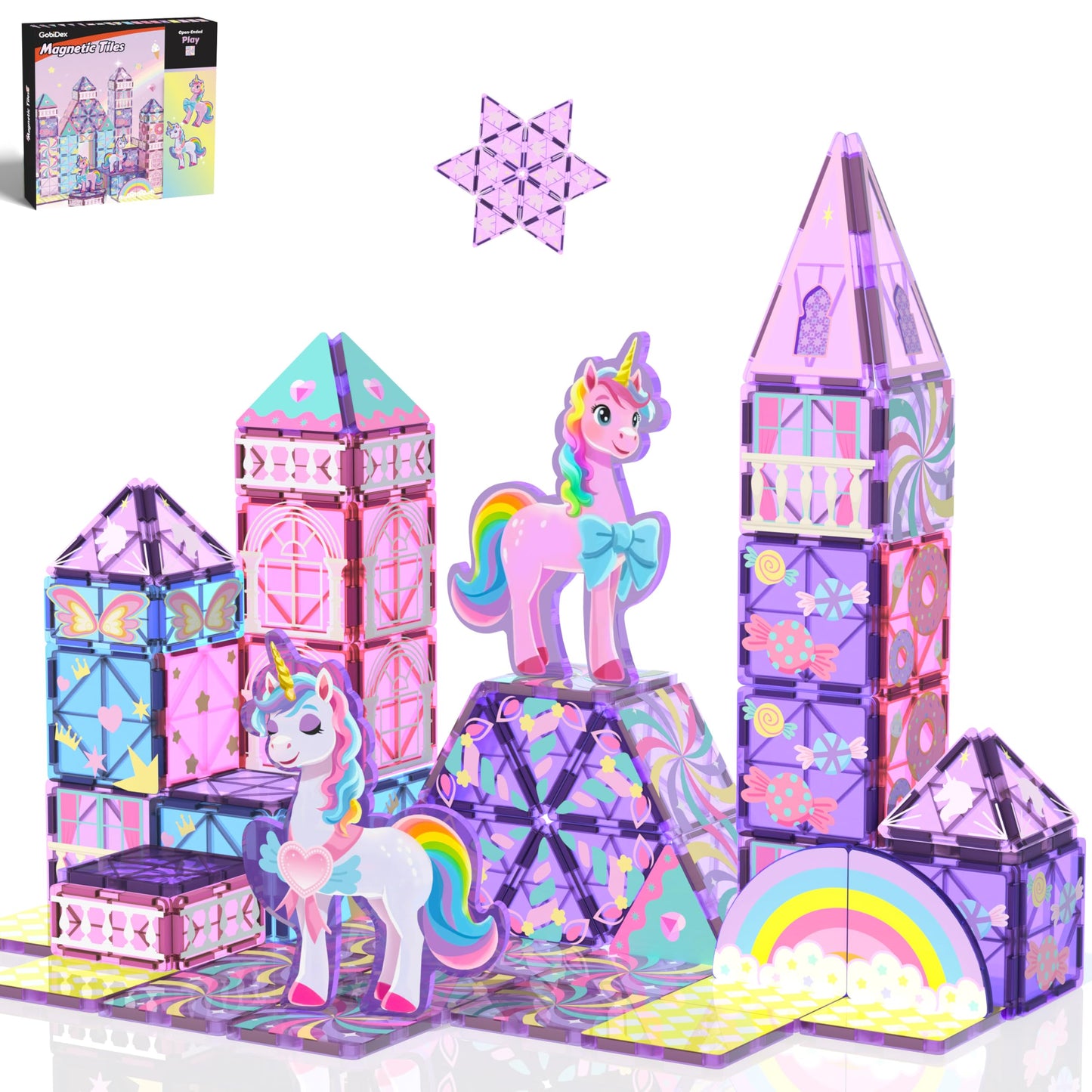 GobiDex Magnetic Unicorn Building Blocks – STEM Princess Tiles for Kids Ages 3-8