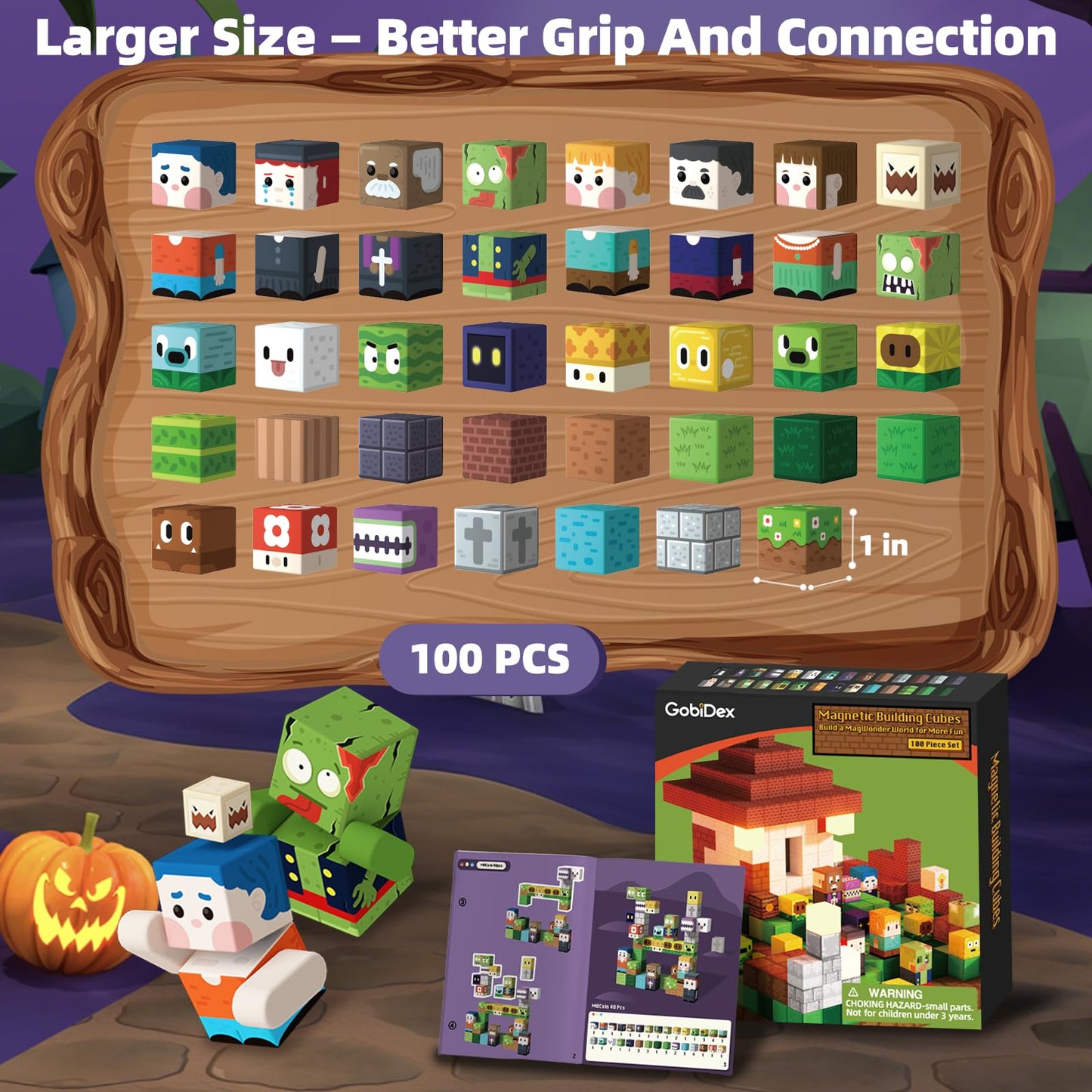 GobiDex 100PCS Magnetic Blocks – Zomblocks Cubes for STEM Play, Ages 3+