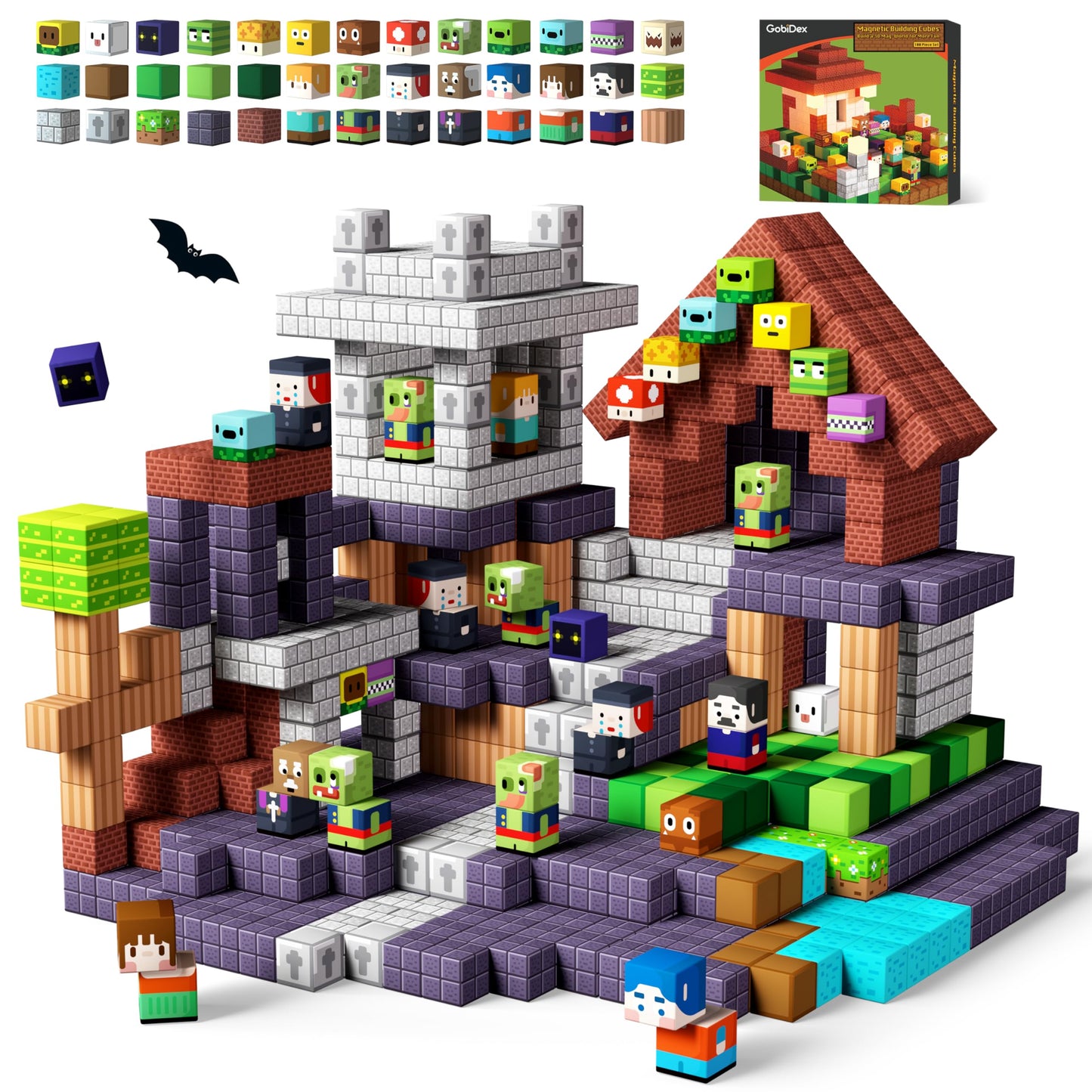 GobiDex 100PCS Magnetic Blocks – Zomblocks Cubes for STEM Play, Ages 3+