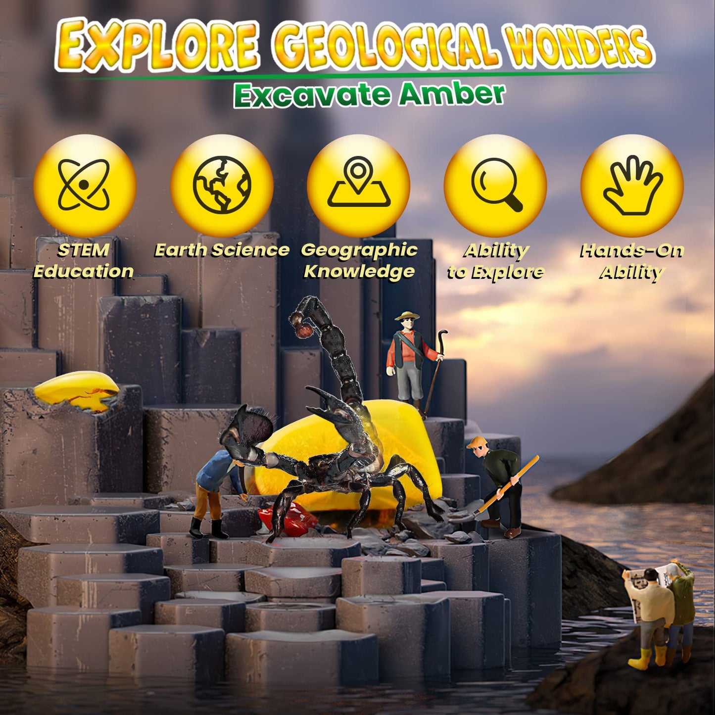 GobiDex Amber Dig Kit – Excavation STEM Toy with 6 Insect Specimens