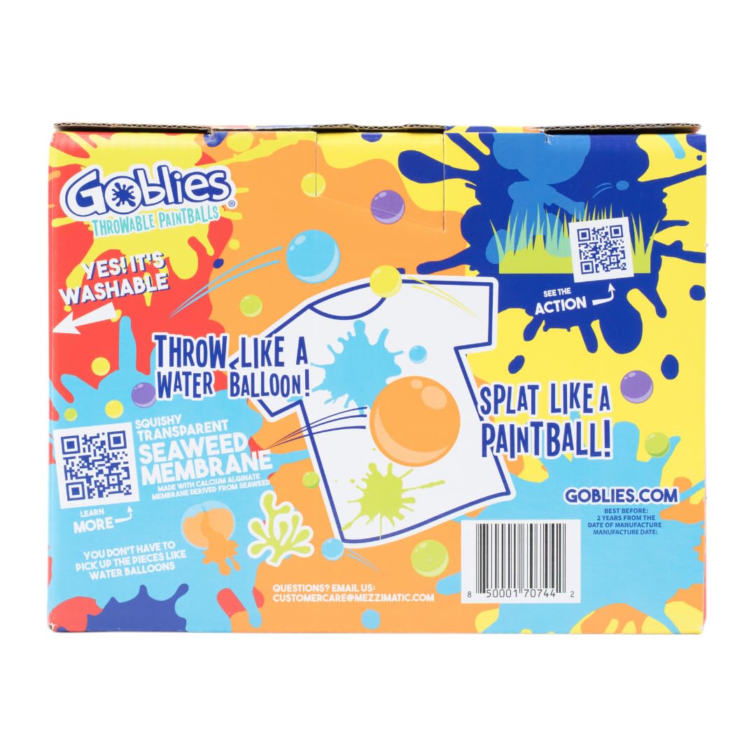 Goblies - Throwable Paintballs (120 ct Pack) Washable, Plant-Based Outdoor Toy for Kids 6+ (Red/Orange/Yellow)