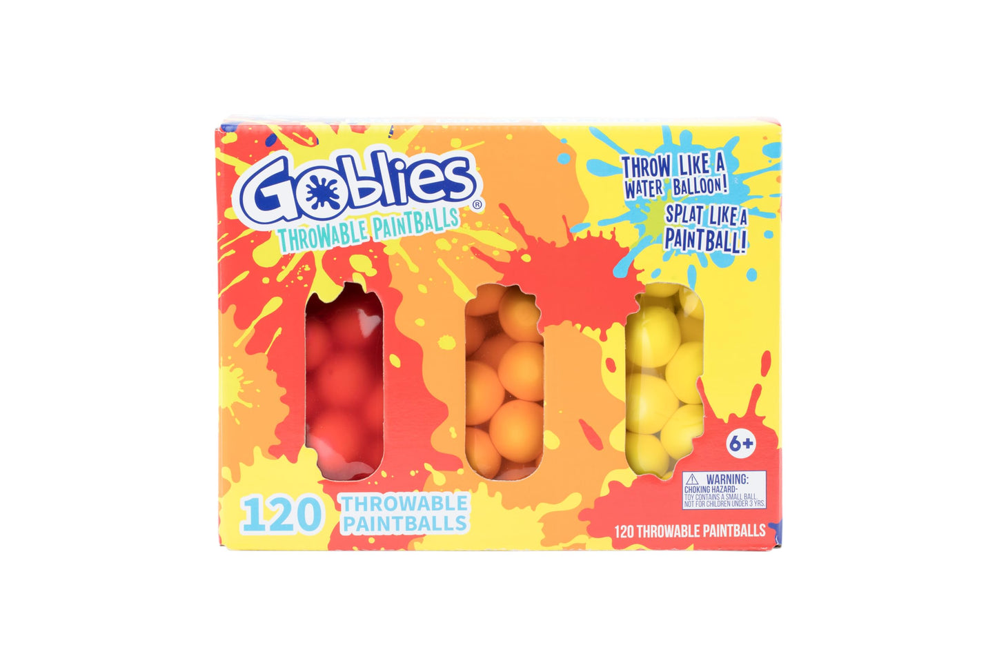 Goblies - Throwable Paintballs (120 ct Pack) Washable, Plant-Based Outdoor Toy for Kids 6+ (Red/Orange/Yellow)