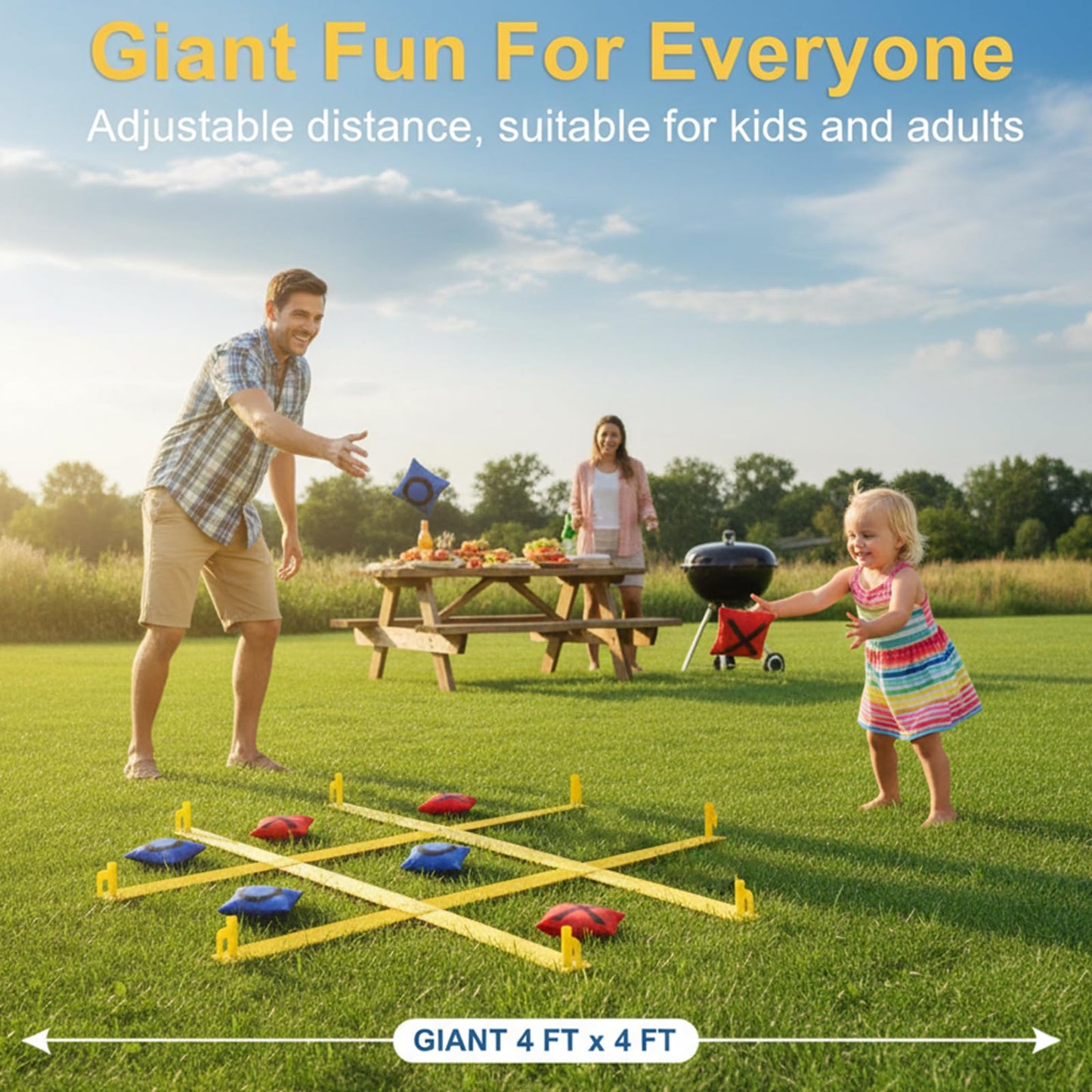 Gocasmus Giant Outdoor Tic Tac Toe Game 4ft x 4ft – Award Medals, Stakes & Carry Bag