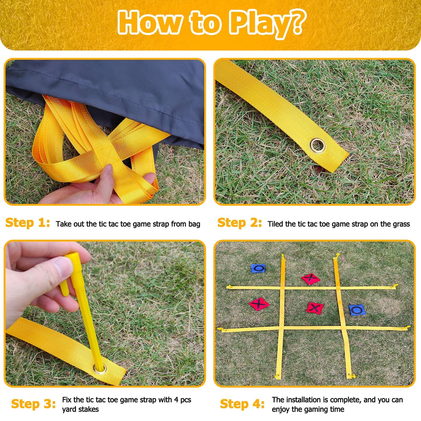 Gocasmus Giant Outdoor Tic Tac Toe Game 4ft x 4ft – Award Medals, Stakes & Carry Bag