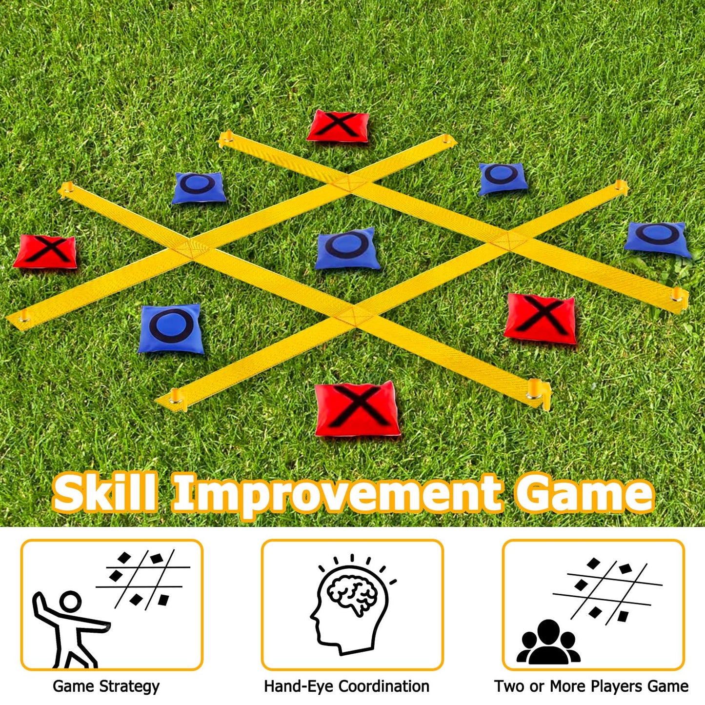 Gocasmus Giant Outdoor Tic Tac Toe Game 4ft x 4ft – Award Medals, Stakes & Carry Bag