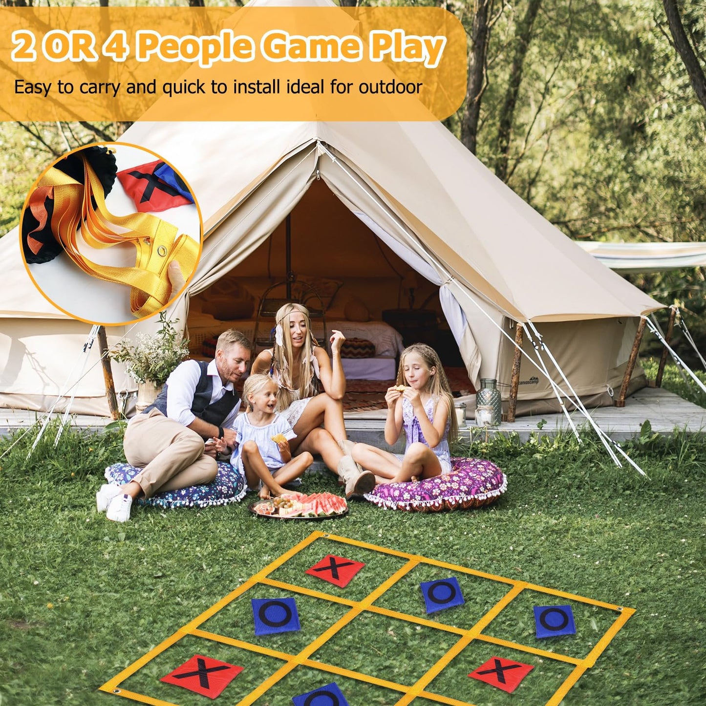 Gocasmus Giant Tic Tac Toe Game – 4ft x 4ft Outdoor Yard Board for Backyard, Camping & Family Fun