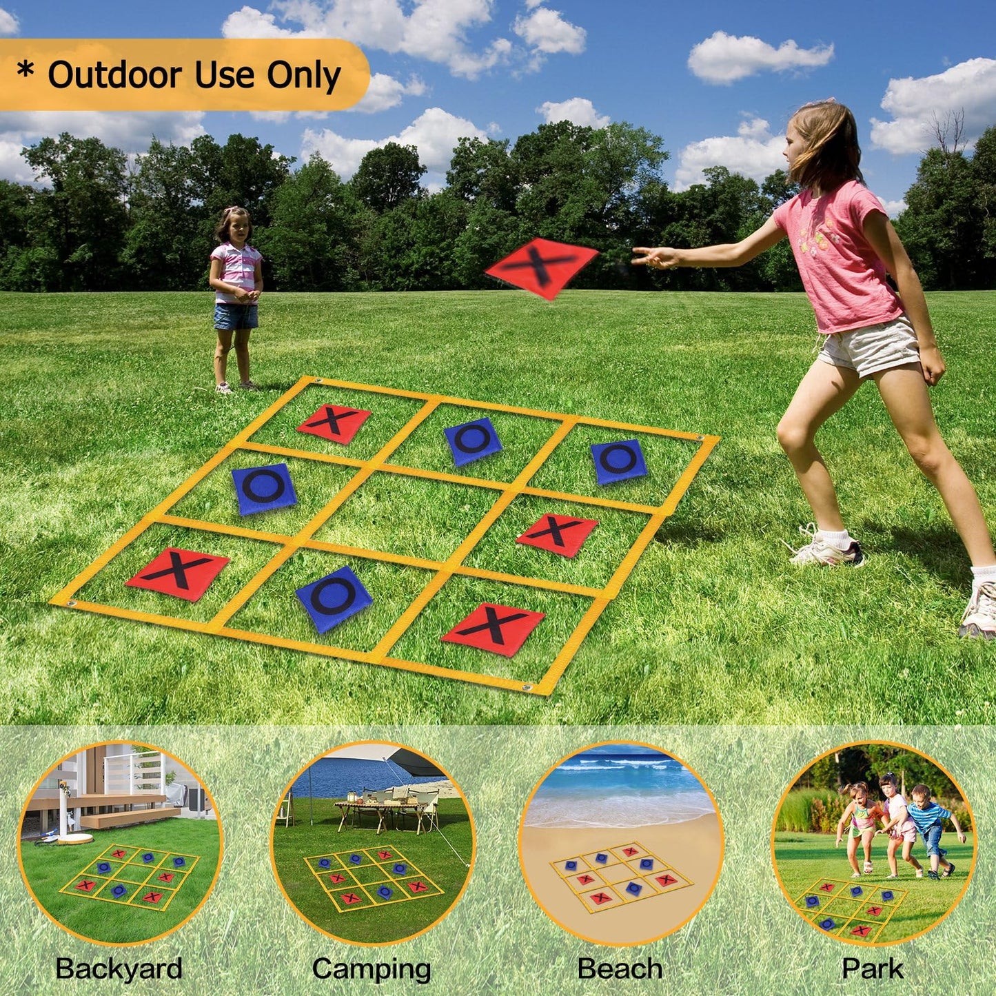 Gocasmus Giant Tic Tac Toe Game – 4ft x 4ft Outdoor Yard Board for Backyard, Camping & Family Fun