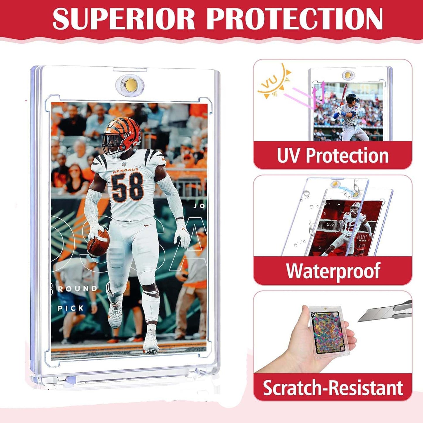 GoClimber 8-Pack Magnetic Card Holders — 35pt Sleeves for MTG & Sports Cards Display
