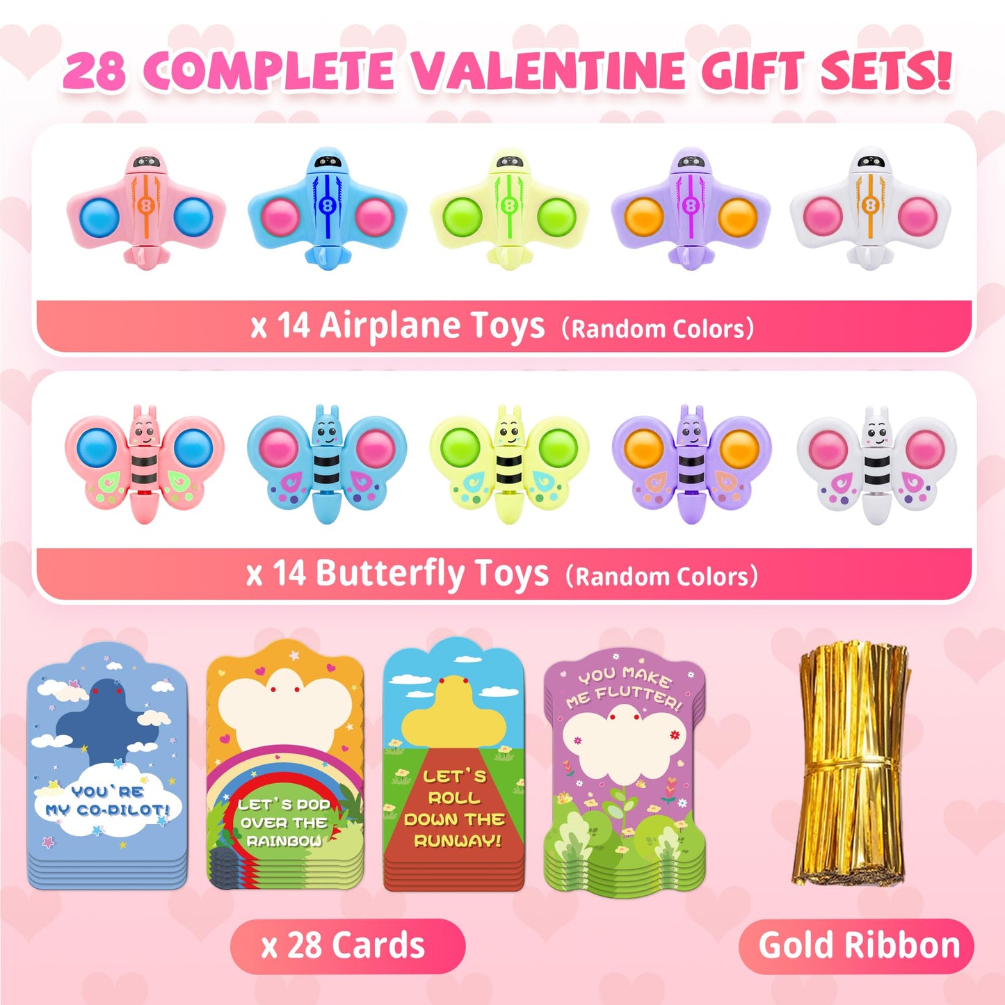 Gocozer Valentines Day Cards for Kids – 28-Pack Fidget Spinner Cards with Airplane & Butterfly