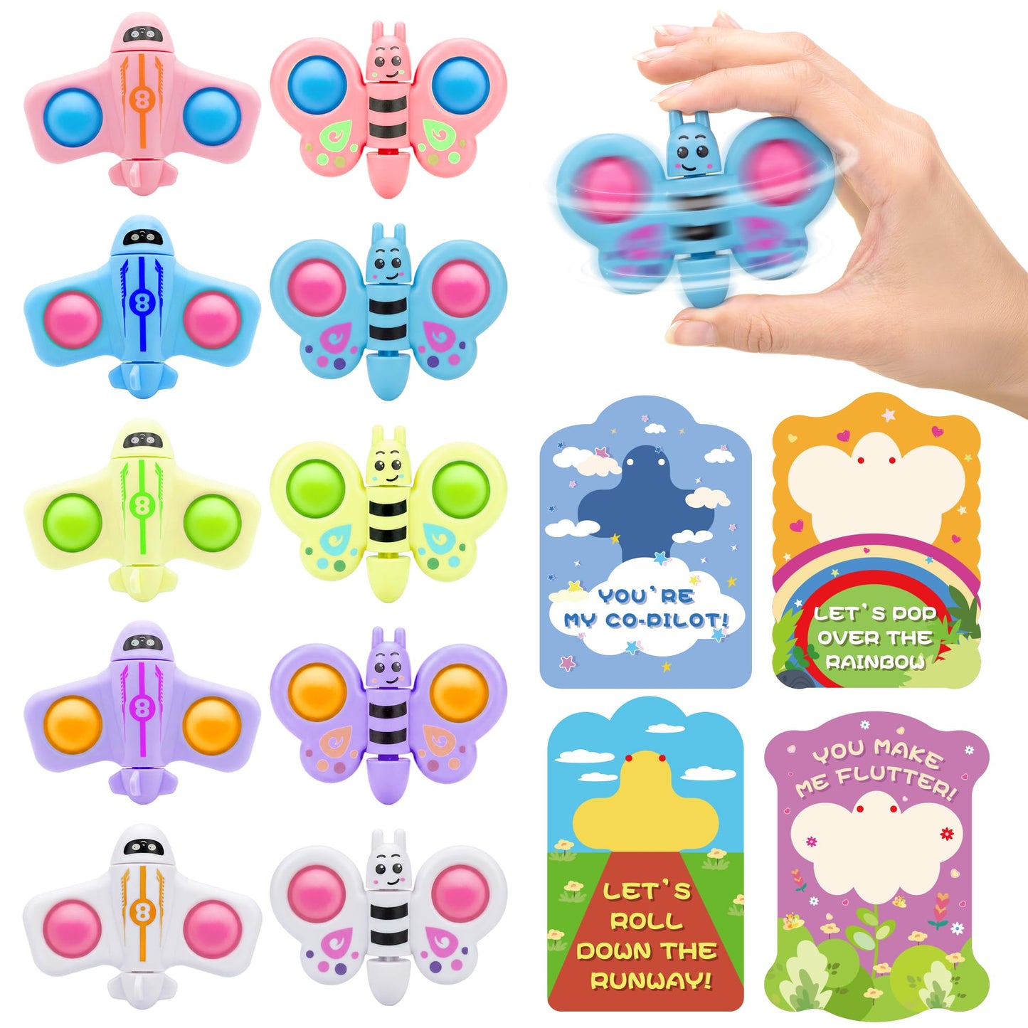 Gocozer Valentines Day Cards for Kids – 28-Pack Fidget Spinner Cards with Airplane & Butterfly