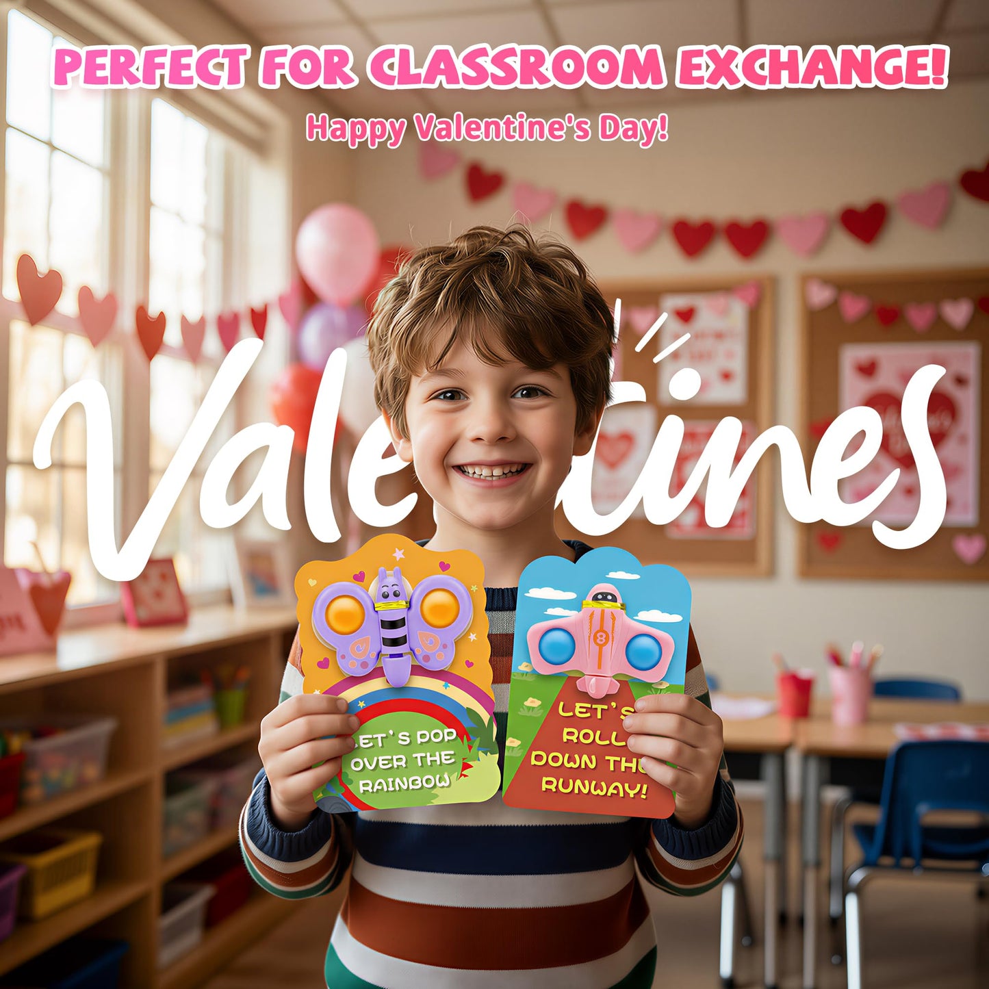 Gocozer Valentines Day Cards for Kids – 28-Pack Fidget Spinner Cards with Airplane & Butterfly