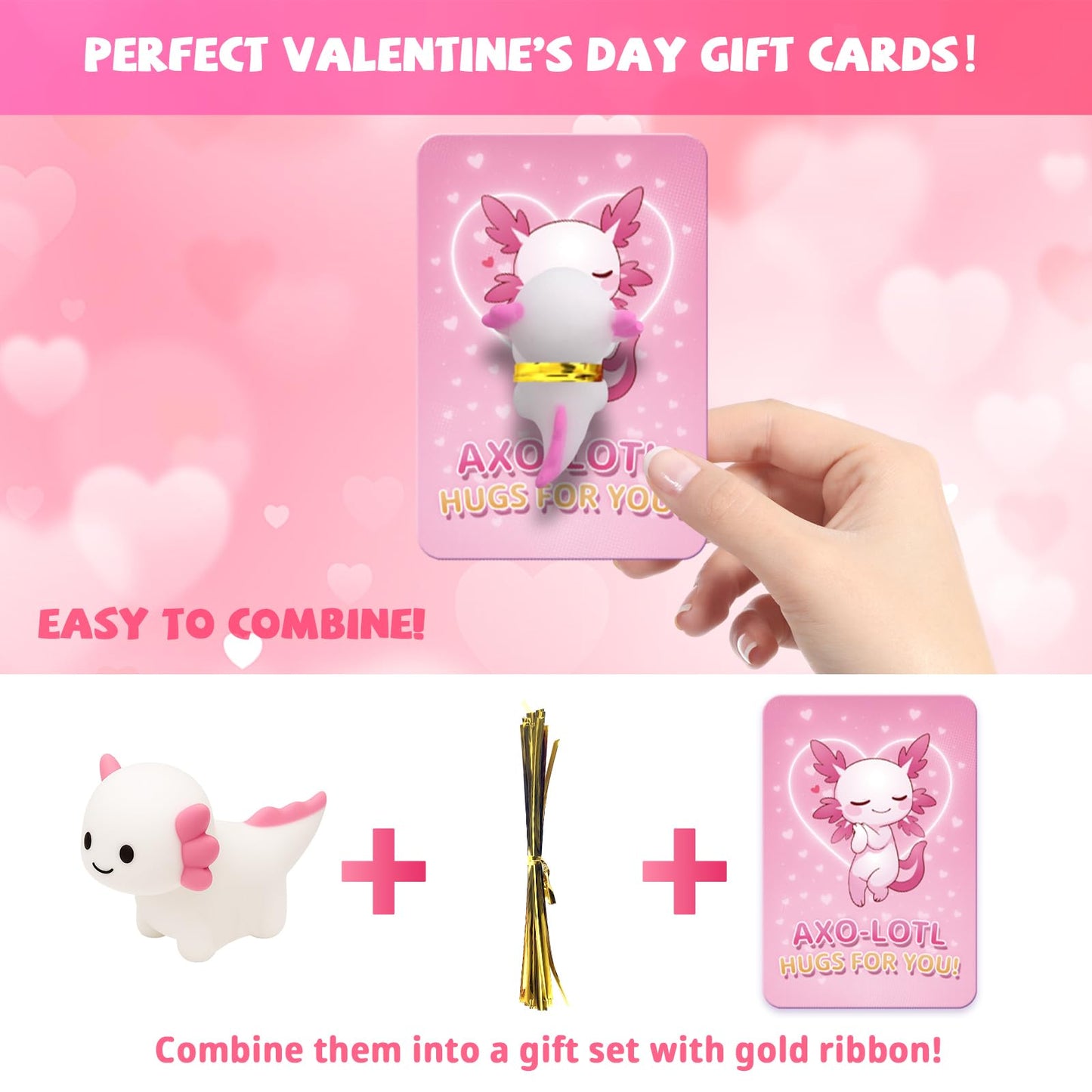 Gocozer 28-Pack Glow Axolotl Valentines Cards & Mochi Squishies