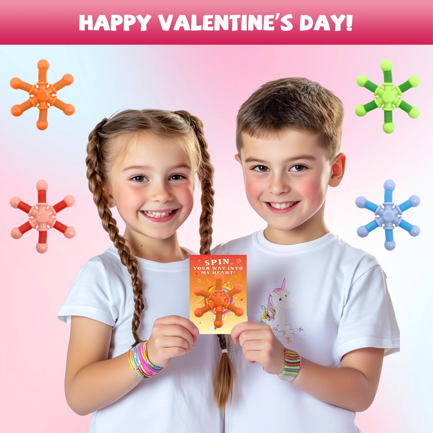 Gocozer 28-Pack Kids Valentine Cards with Pop Tubes Spinner – Fun Classroom Favors