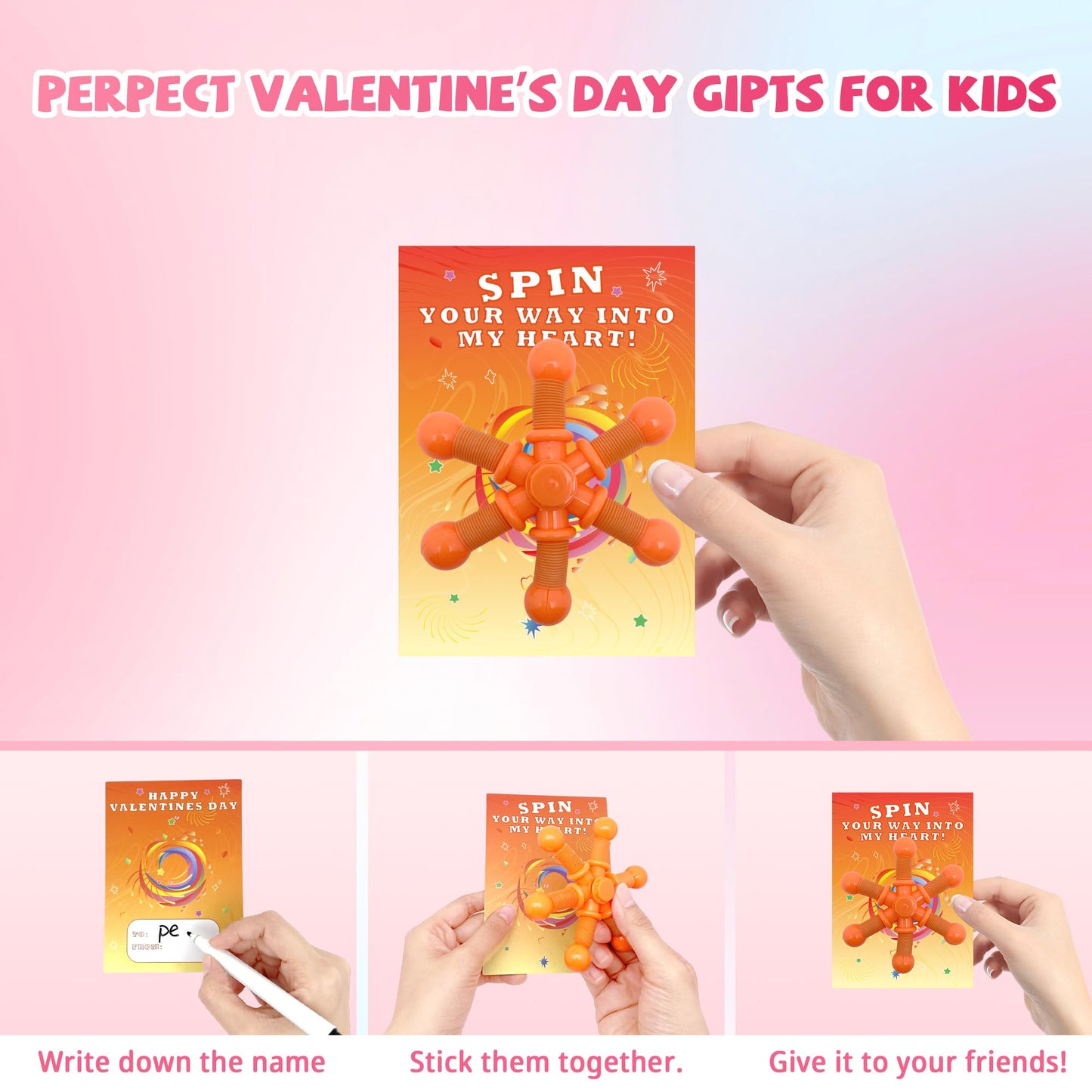 Gocozer 28-Pack Kids Valentine Cards with Pop Tubes Spinner – Fun Classroom Favors
