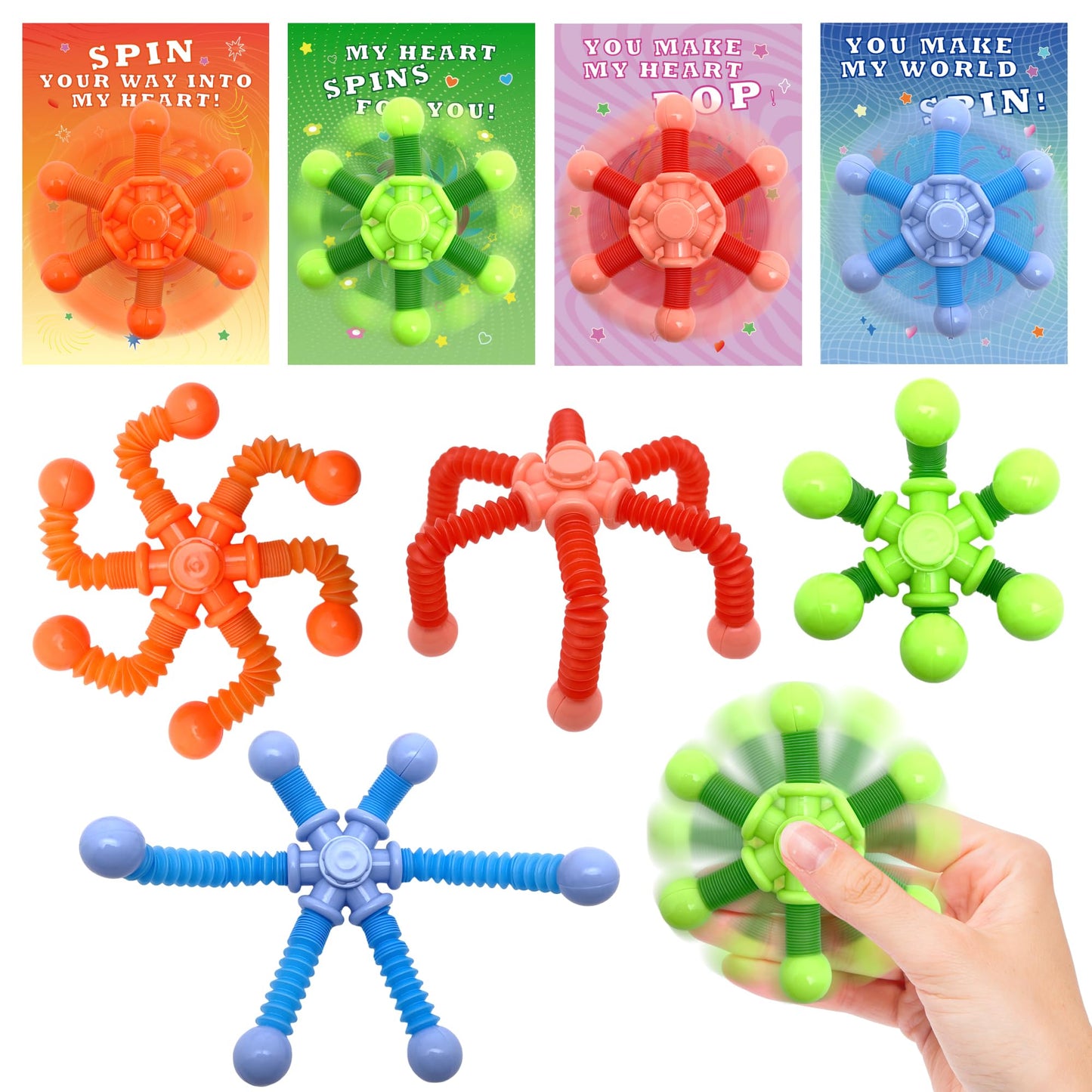 Gocozer 28-Pack Kids Valentine Cards with Pop Tubes Spinner – Fun Classroom Favors