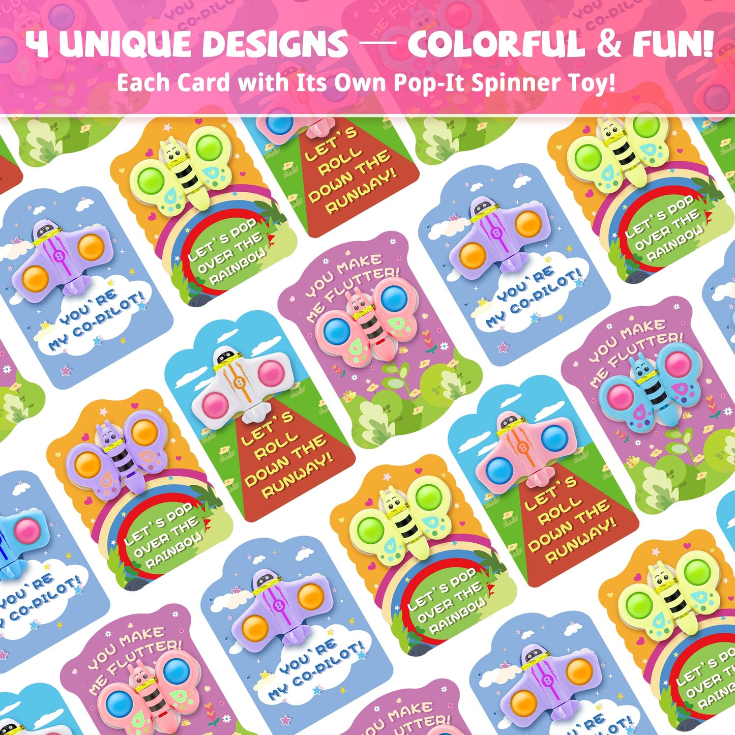 Gocozer Valentines Day Cards for Kids – 28-Pack Fidget Spinner Cards with Airplane & Butterfly