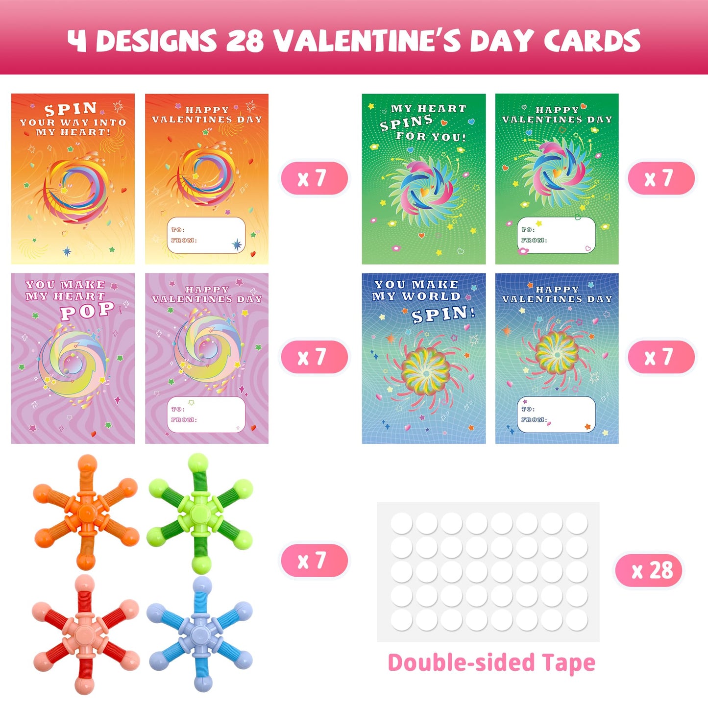 Gocozer 28-Pack Kids Valentine Cards with Pop Tubes Spinner – Fun Classroom Favors