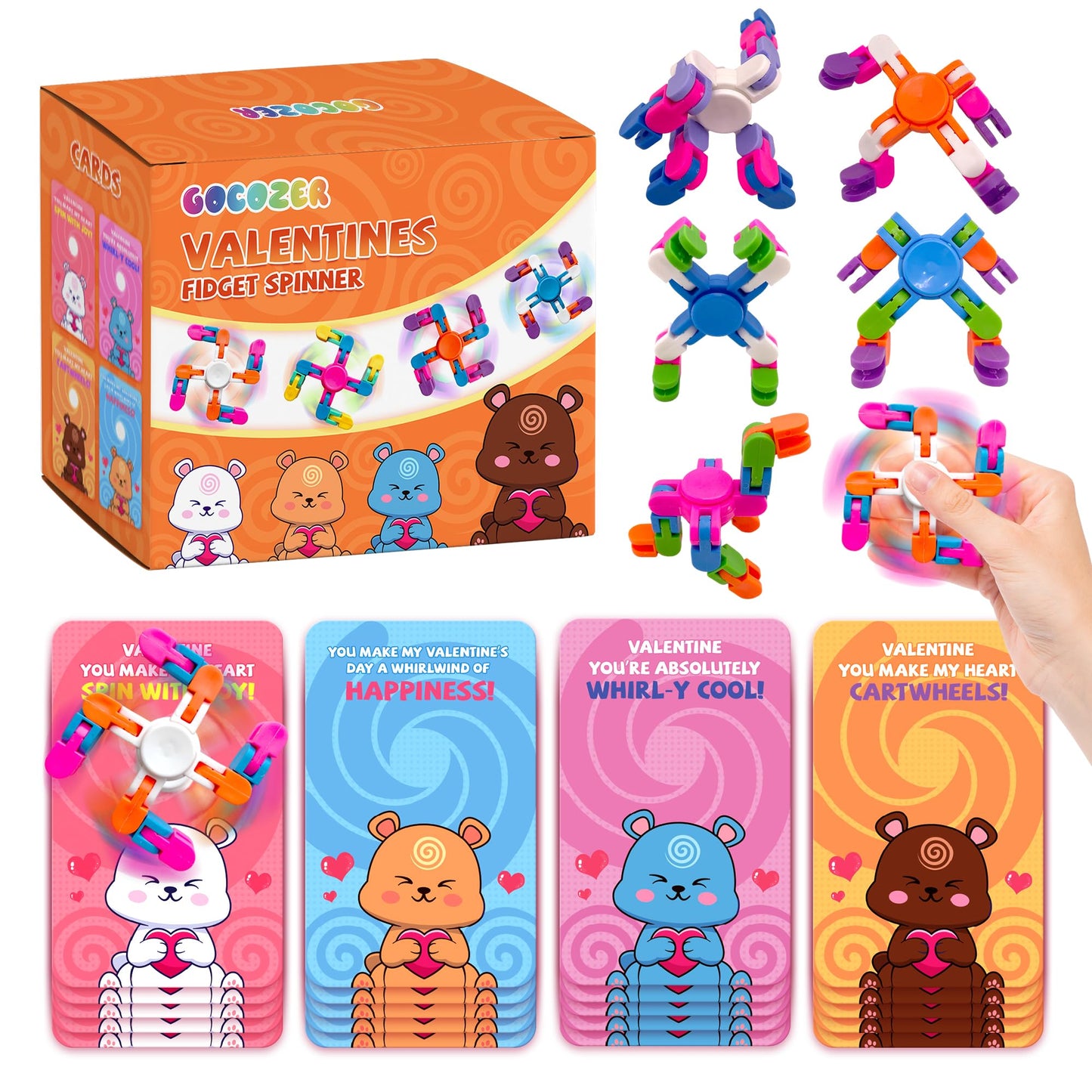 Gocozer Valentines Cards for Kids Classroom – 28-Pack Wacky Tracks Spinner & Cards