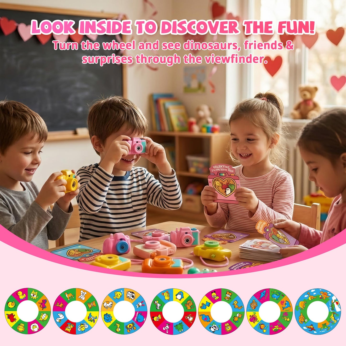 Gocozer Valentines Day Cards for Kids – 28-Pack Viewfinder Cameras for Classroom Gifts