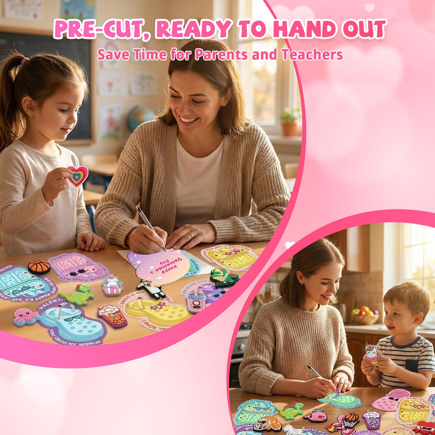 Gocozer Valentines Day Cards for Kids School – 90 Shoe Charms + 30 Classroom Cards Bulk Set