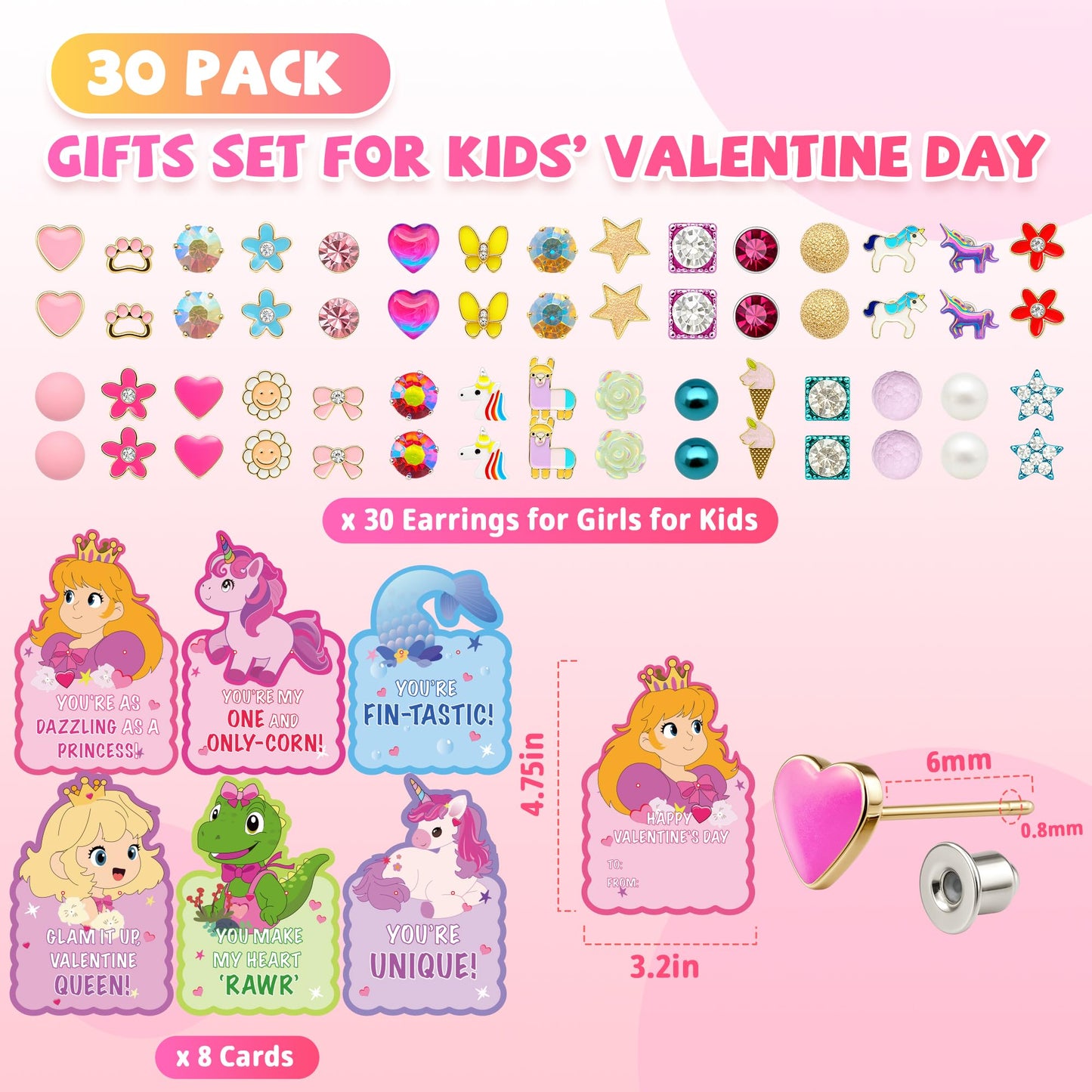 Gocozer 30-Pack Valentines Day Gifts for Kids – Earrings, Cards & Classroom Exchange