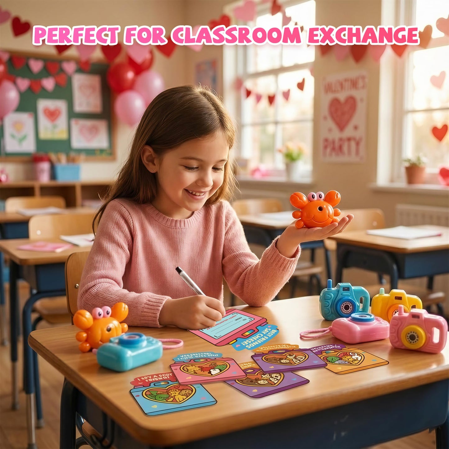 Gocozer Valentines Day Cards for Kids – 28-Pack Viewfinder Cameras for Classroom Gifts