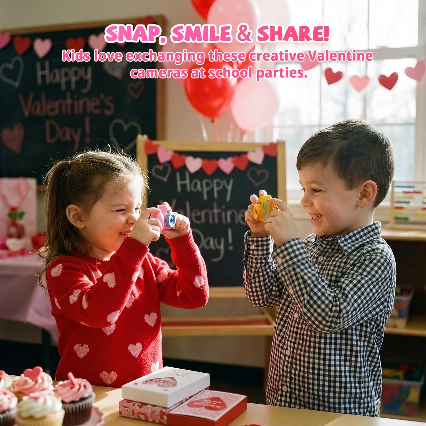 Gocozer Valentines Day Cards for Kids – 28-Pack Viewfinder Cameras for Classroom Gifts