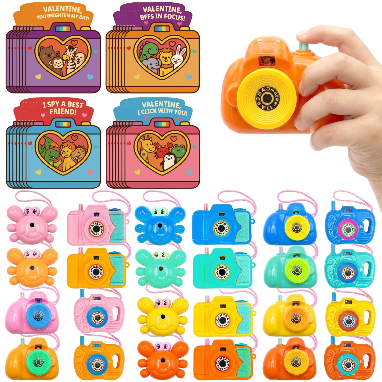 Gocozer Valentines Day Cards for Kids – 28-Pack Viewfinder Cameras for Classroom Gifts