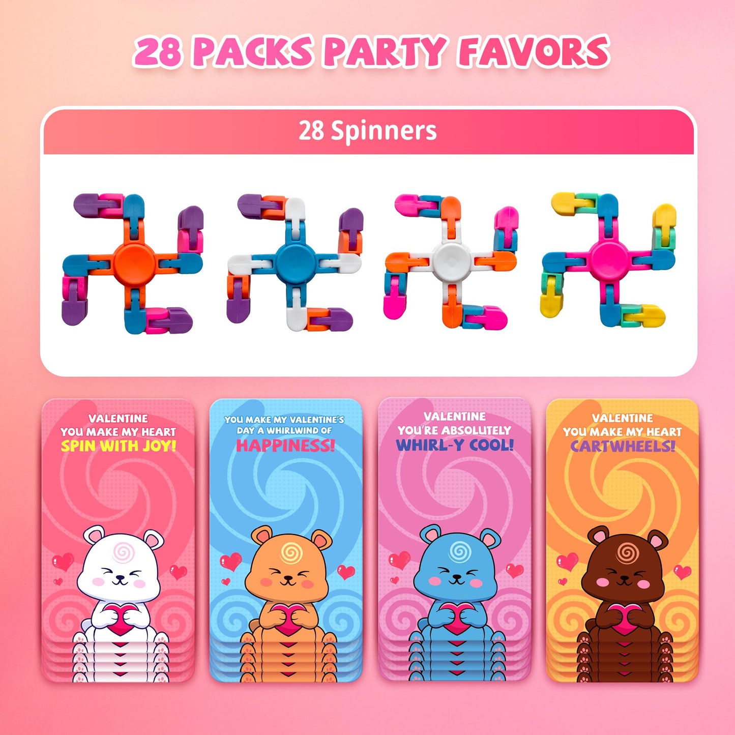 Gocozer Valentines Cards for Kids Classroom – 28-Pack Wacky Tracks Spinner & Cards