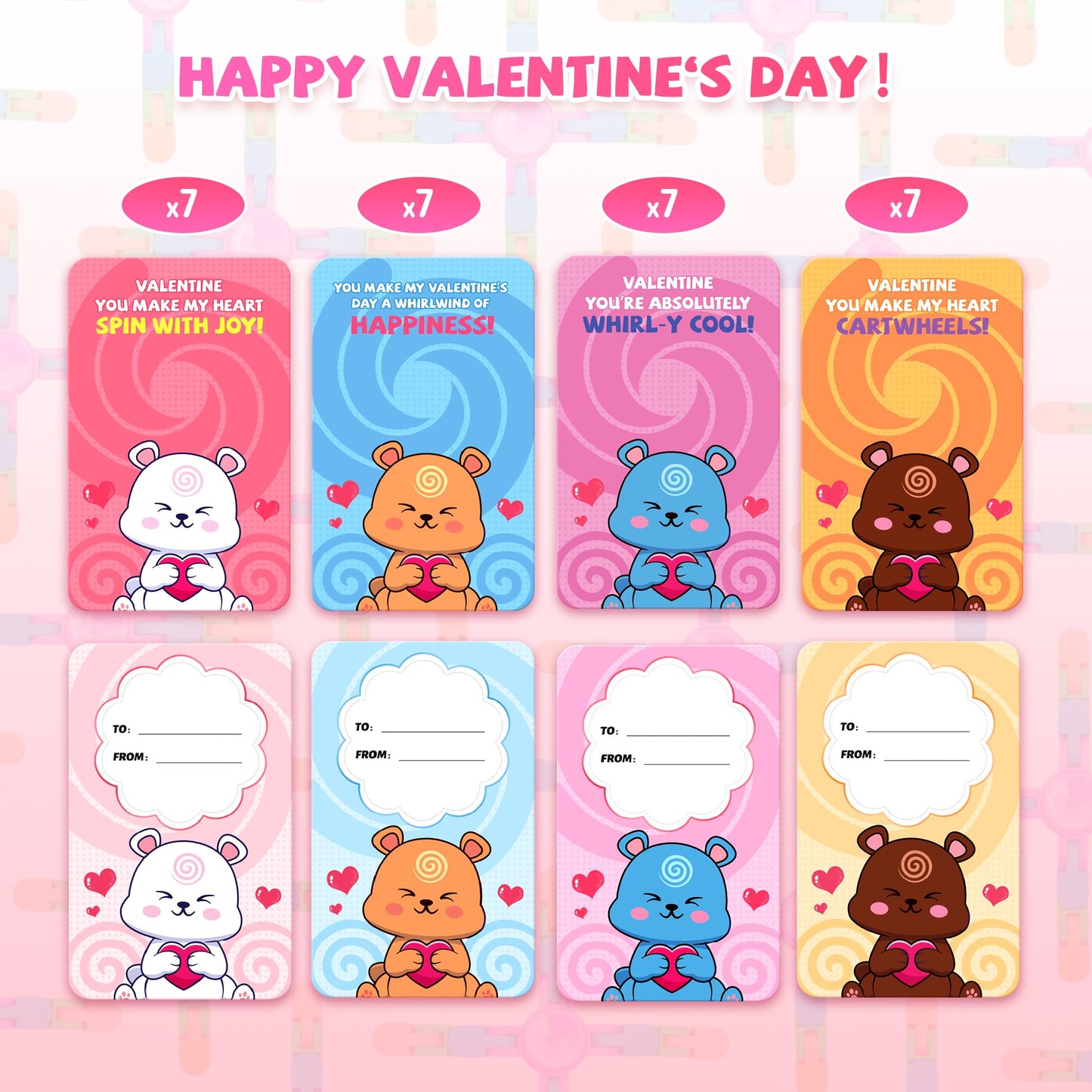 Gocozer Valentines Cards for Kids Classroom – 28-Pack Wacky Tracks Spinner & Cards