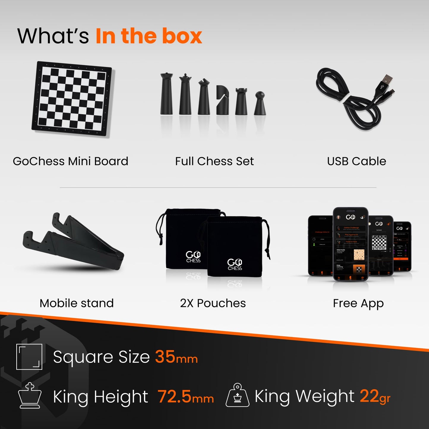 GoCube GoChess Mini - AI Light-Up Chess Board with Online Play and Portable Design