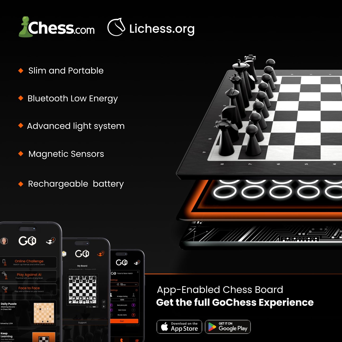 GoCube GoChess Mini - AI Light-Up Chess Board with Online Play and Portable Design