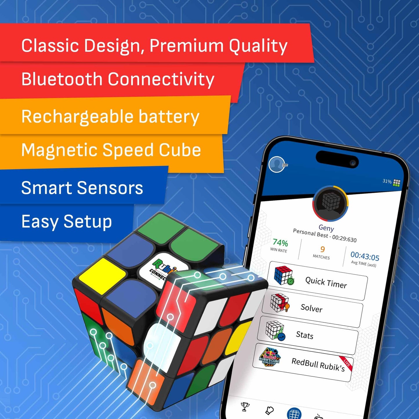 GoCube — The Original Rubik's Connected 3x3 Smart Magnetic Puzzle with App & Online Battles