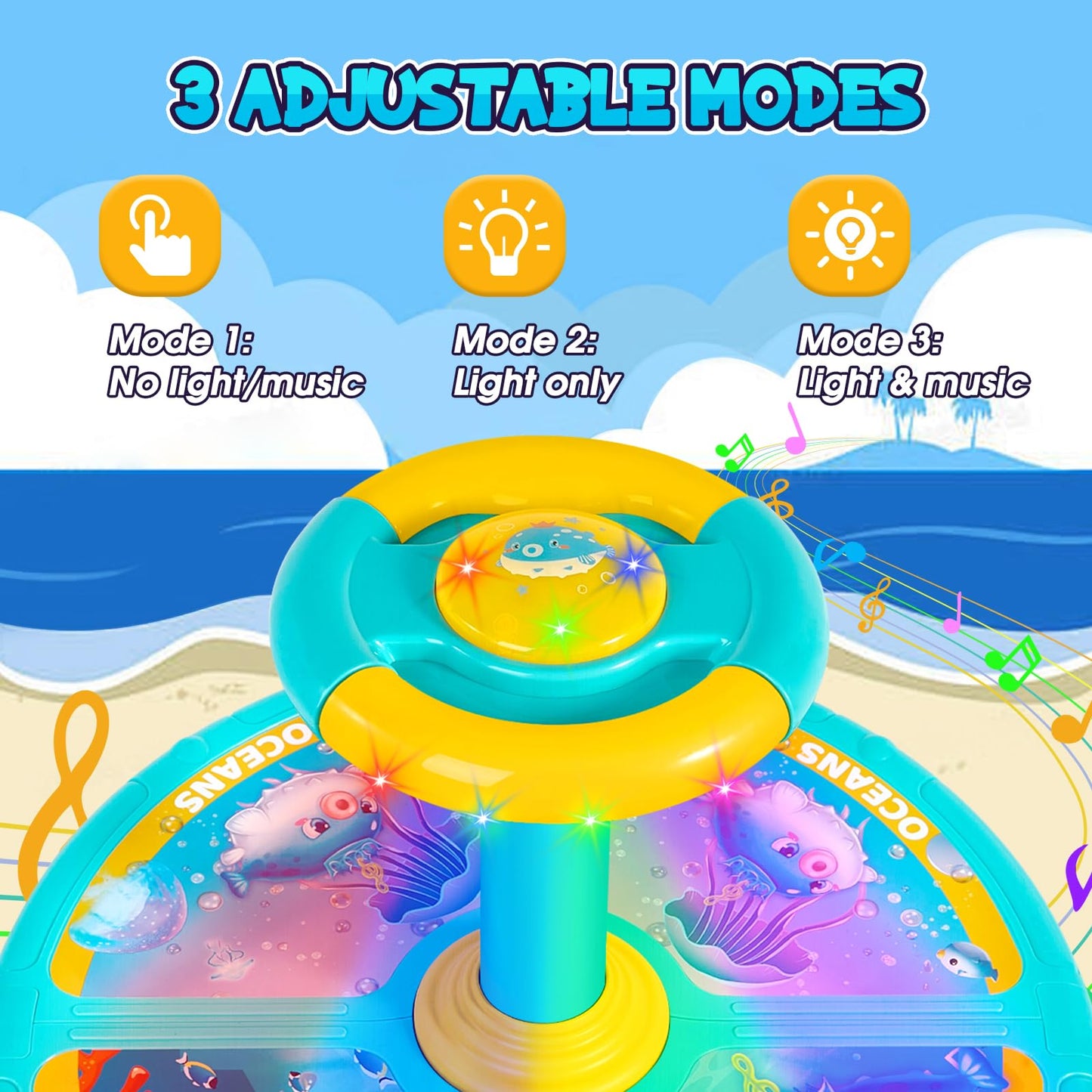 GODELAIF Sit and Spin Ocean Toy – 360° Sensory Spin for Toddlers (Ages 2-10) with LED & Sound