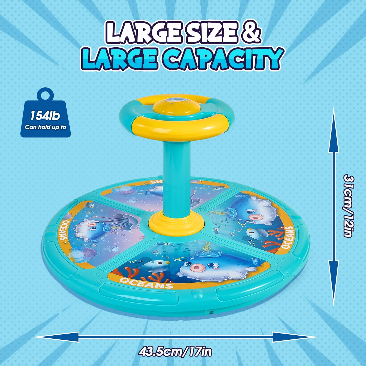 GODELAIF Sit and Spin Ocean Toy – 360° Sensory Spin for Toddlers (Ages 2-10) with LED & Sound