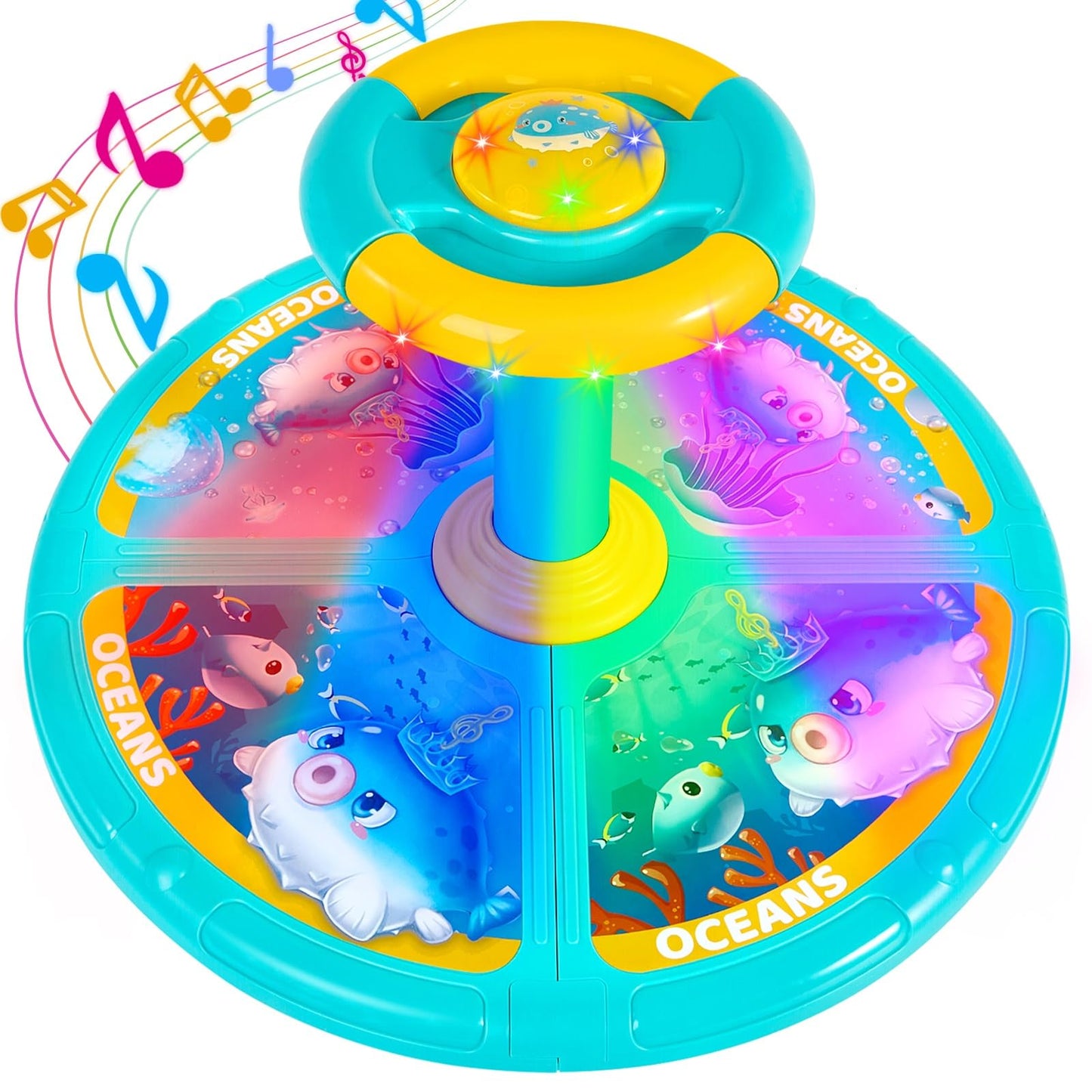 GODELAIF Sit and Spin Ocean Toy – 360° Sensory Spin for Toddlers (Ages 2-10) with LED & Sound