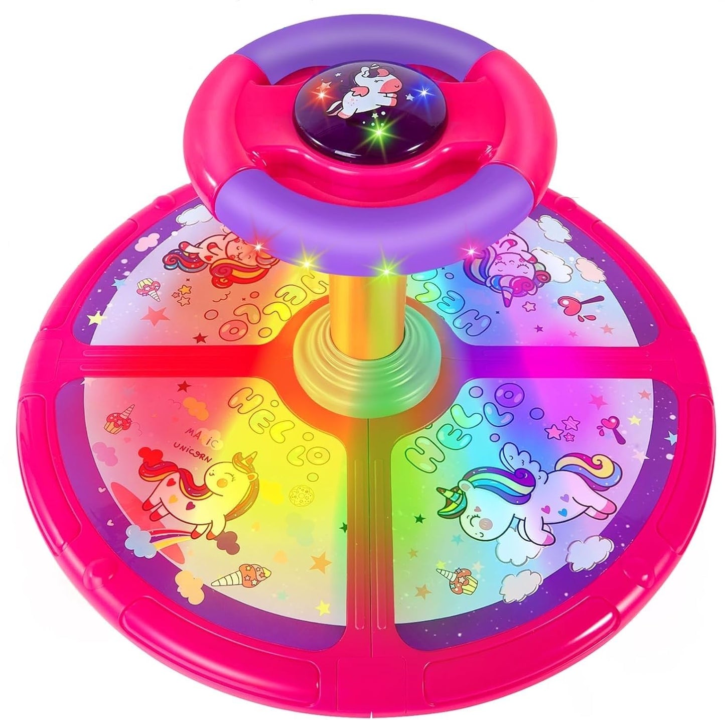 GODELAIF Unicorn Sit and Spin – 360° Spinning Stool Toy with LED Lights & Music
