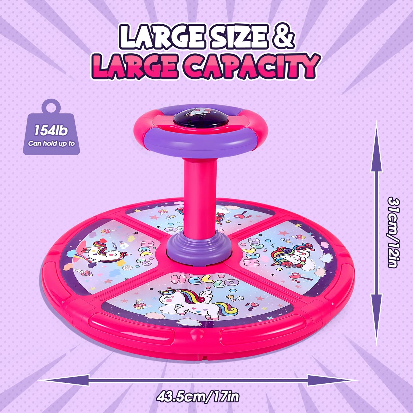 GODELAIF Unicorn Sit and Spin – 360° Spinning Stool Toy with LED Lights & Music