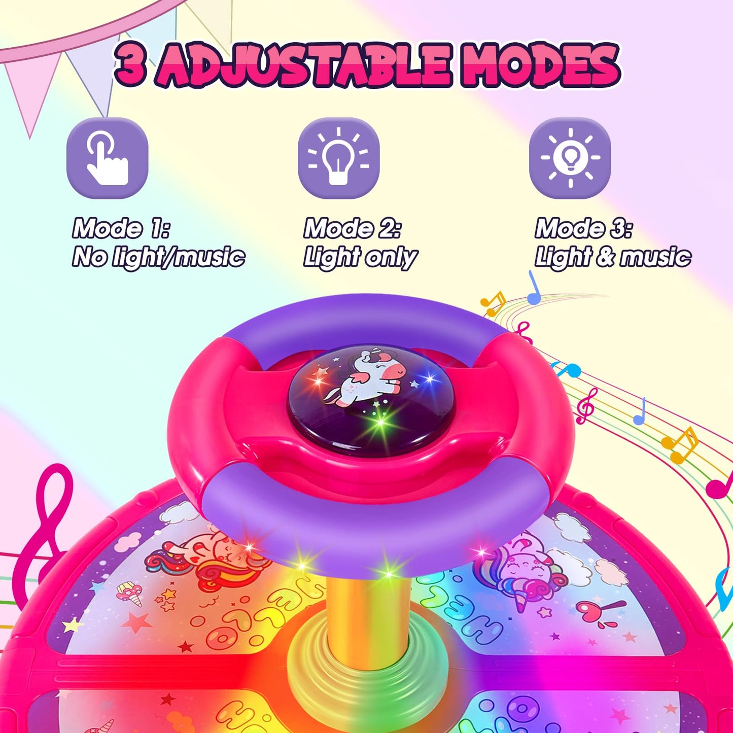 GODELAIF Unicorn Sit and Spin – 360° Spinning Stool Toy with LED Lights & Music