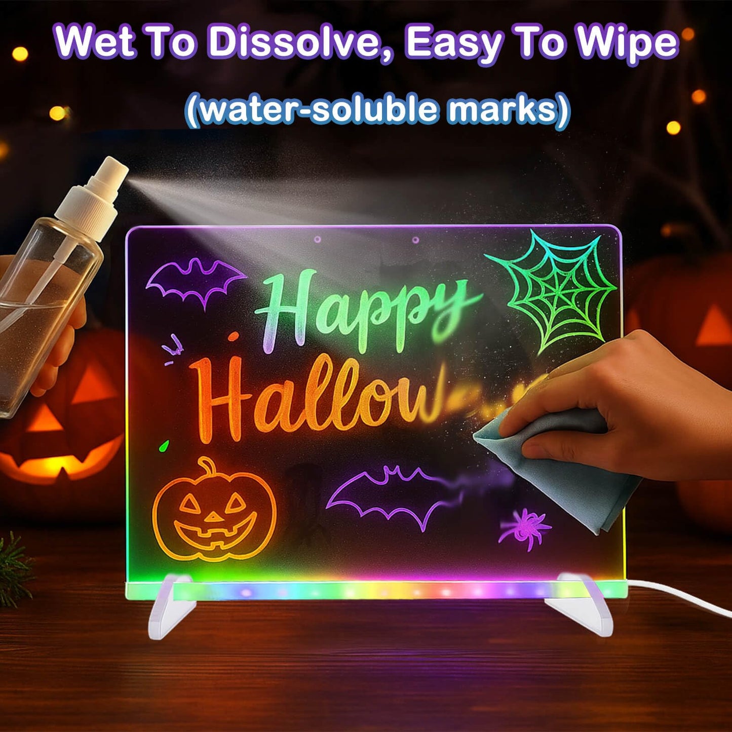 Godeprot RGB Rainbow LED Drawing Board — 7 Modes, 12 Markers, 13.8 x 10 in Acrylic Pad
