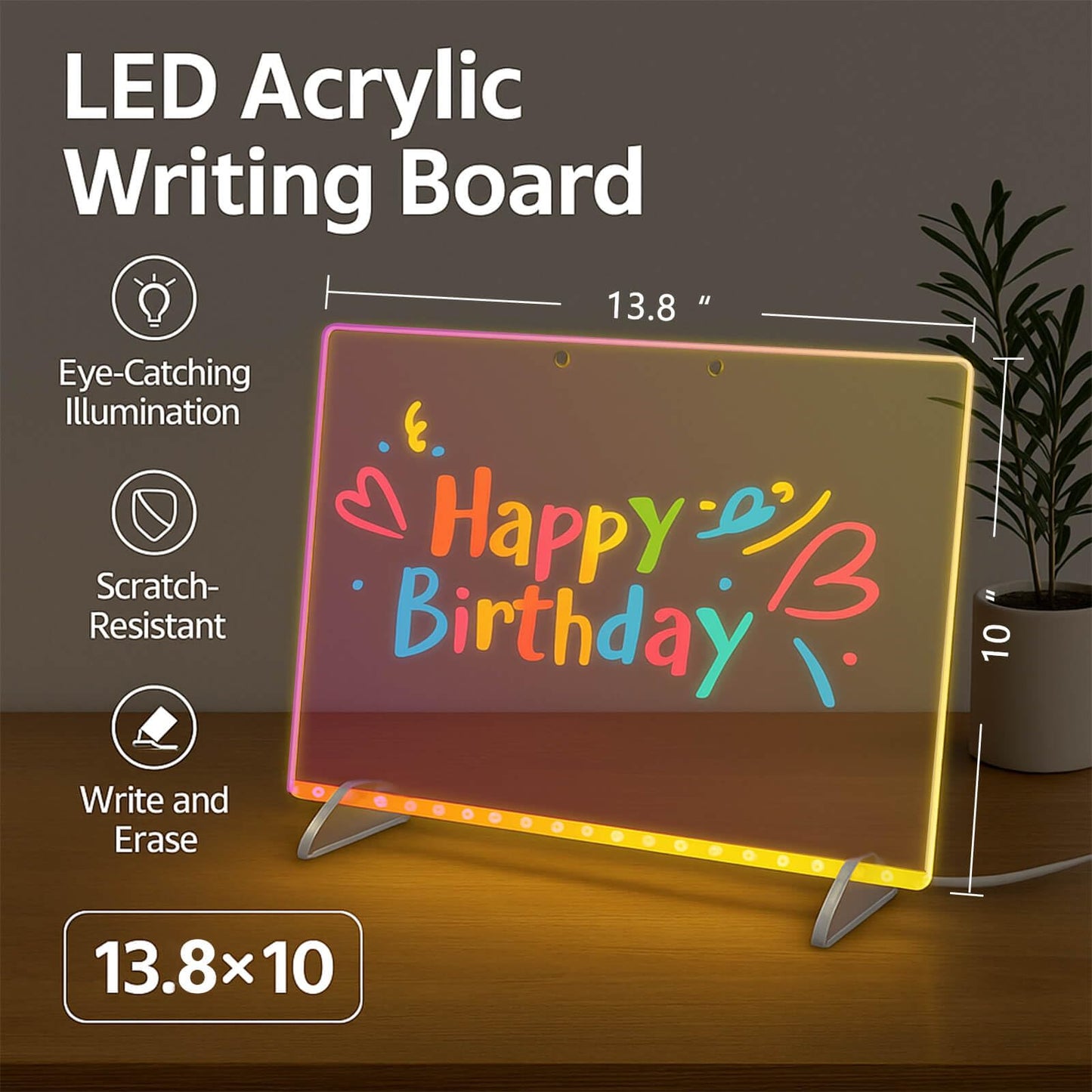 Godeprot RGB Rainbow LED Drawing Board — 7 Modes, 12 Markers, 13.8 x 10 in Acrylic Pad