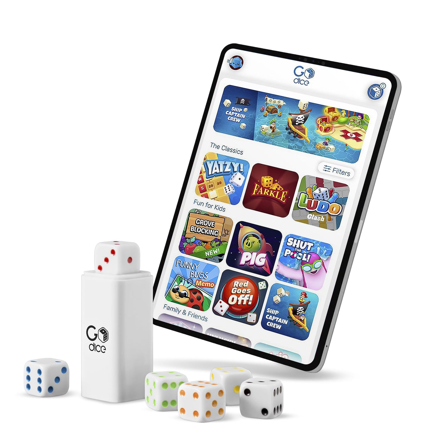 GoDice Full Pack: 6 Smart Connected Dice for Interactive Family Games