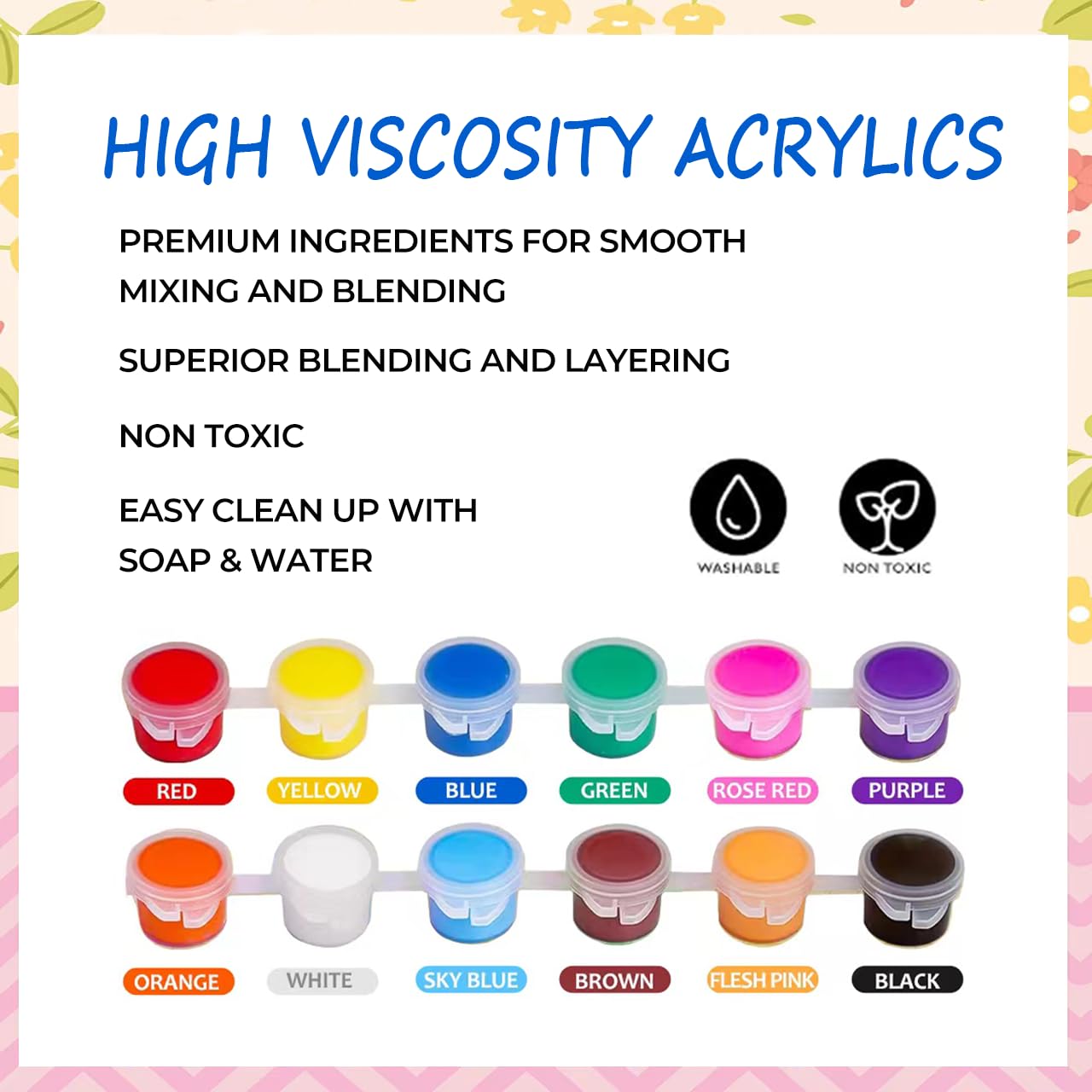 GODLIY Mini Acrylic Paint Set for Kids – 5 Pack, 12 Colors, Washable & Versatile