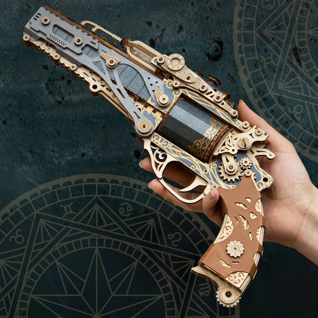 Goekhyrani Revolver 3D Wooden Puzzle Kit — 318PCS, Kit Version, Black | Gift for Men & Adults (2025)