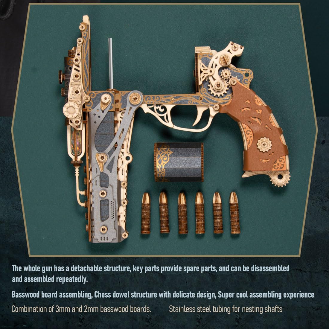 Goekhyrani Revolver 3D Wooden Puzzle Kit — 318PCS, Kit Version, Black | Gift for Men & Adults (2025)