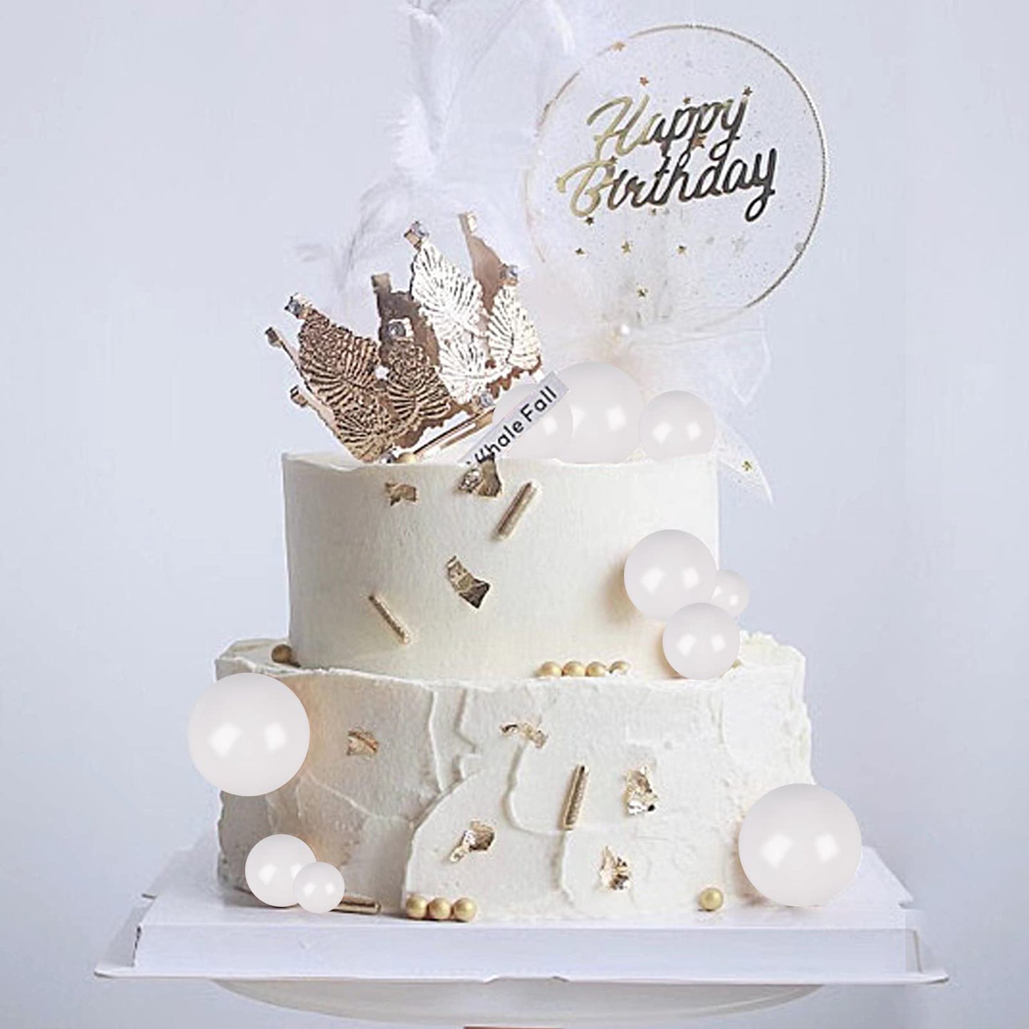 Goensjt 30 Pcs White Ball Cake Topper Set – DIY Cake Inserts for Birthday, Baby Shower, Wedding